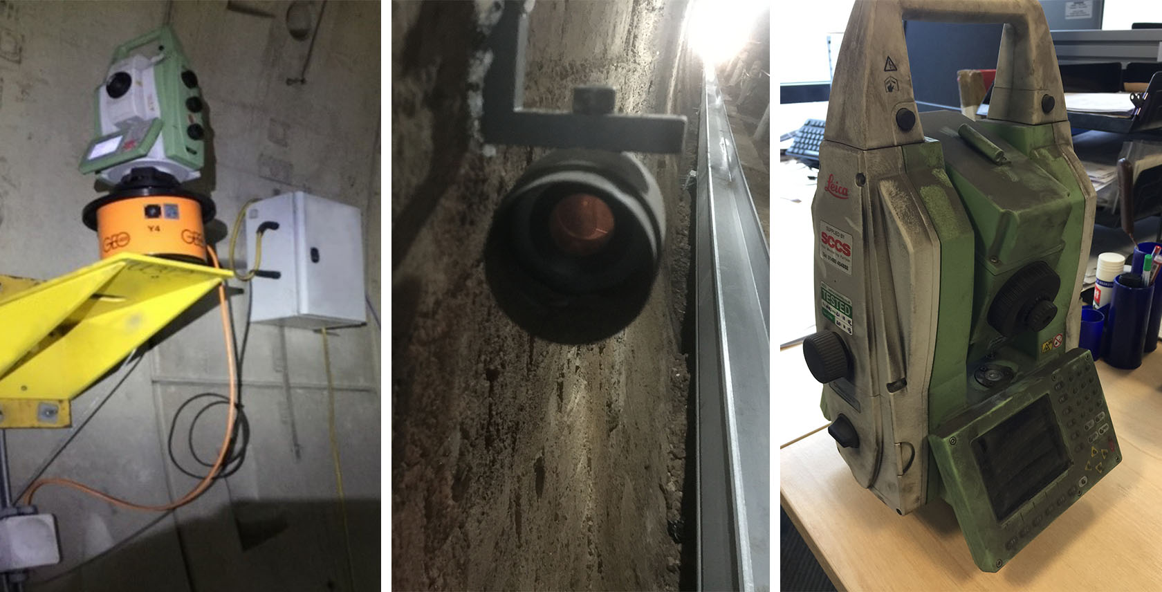 Leica TM60 canal tunnel installation including a dirty instrument and a gasworks shielded prism