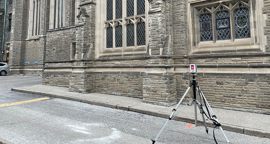 Leica RTC360 laser scanner outside St. George campus at the university of Toronto